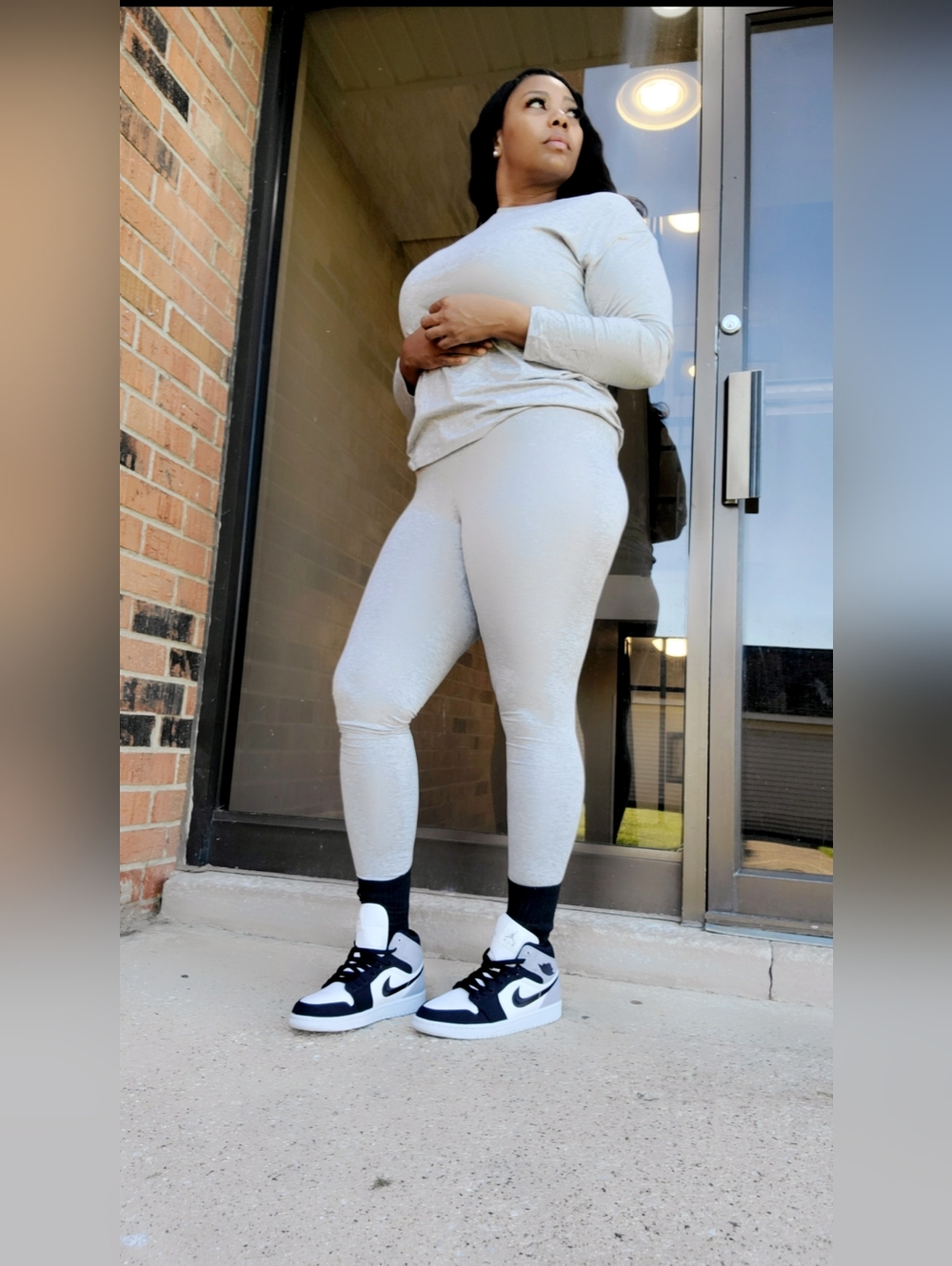 Light Gray Ribbed Leggings Set - Picture 2 of 2